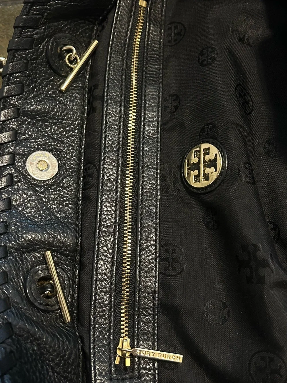 Tory Burch Black Pebbled Leather Chain-Handle Tote